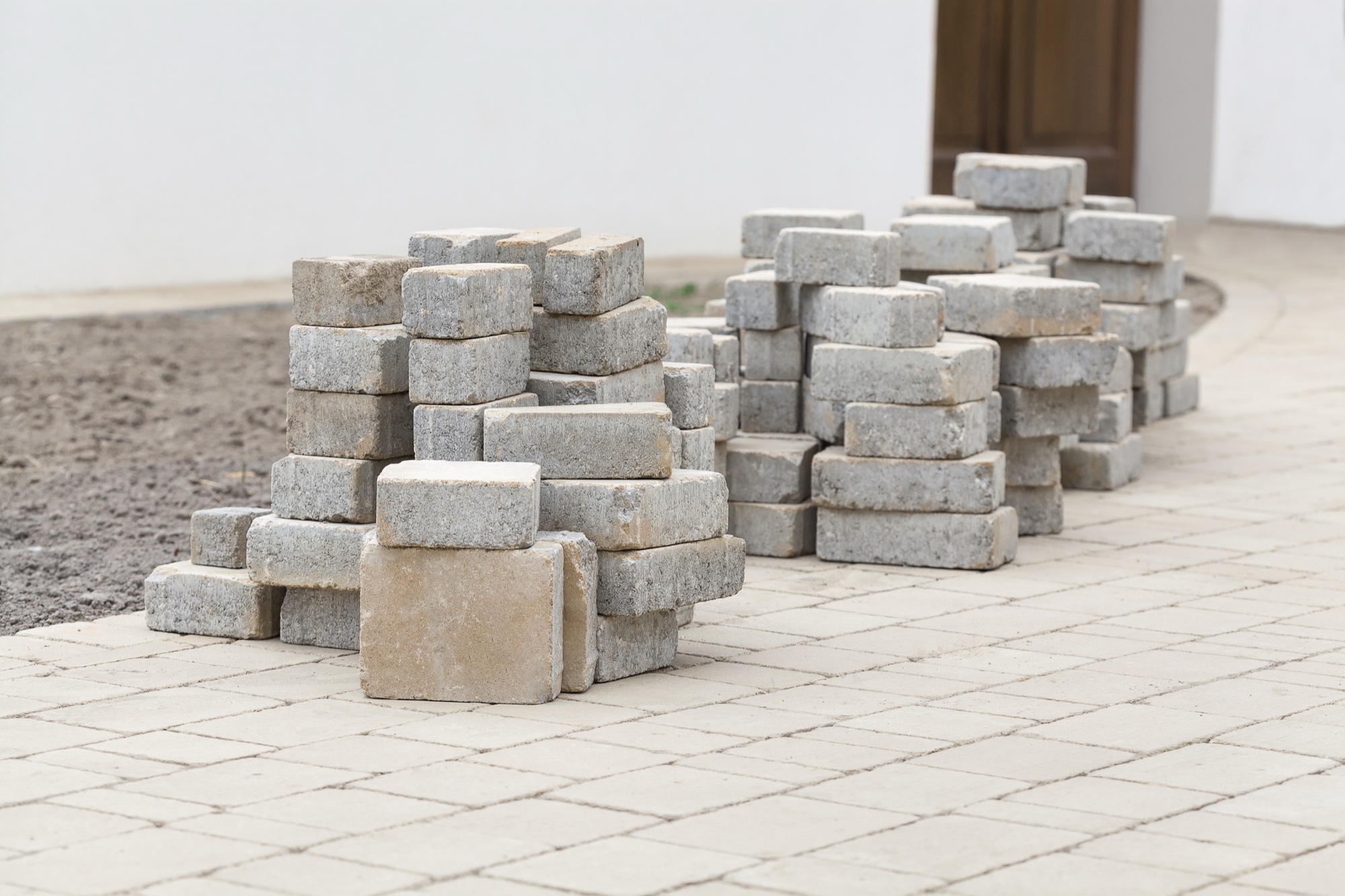 Stacked premium compressed cement bricks